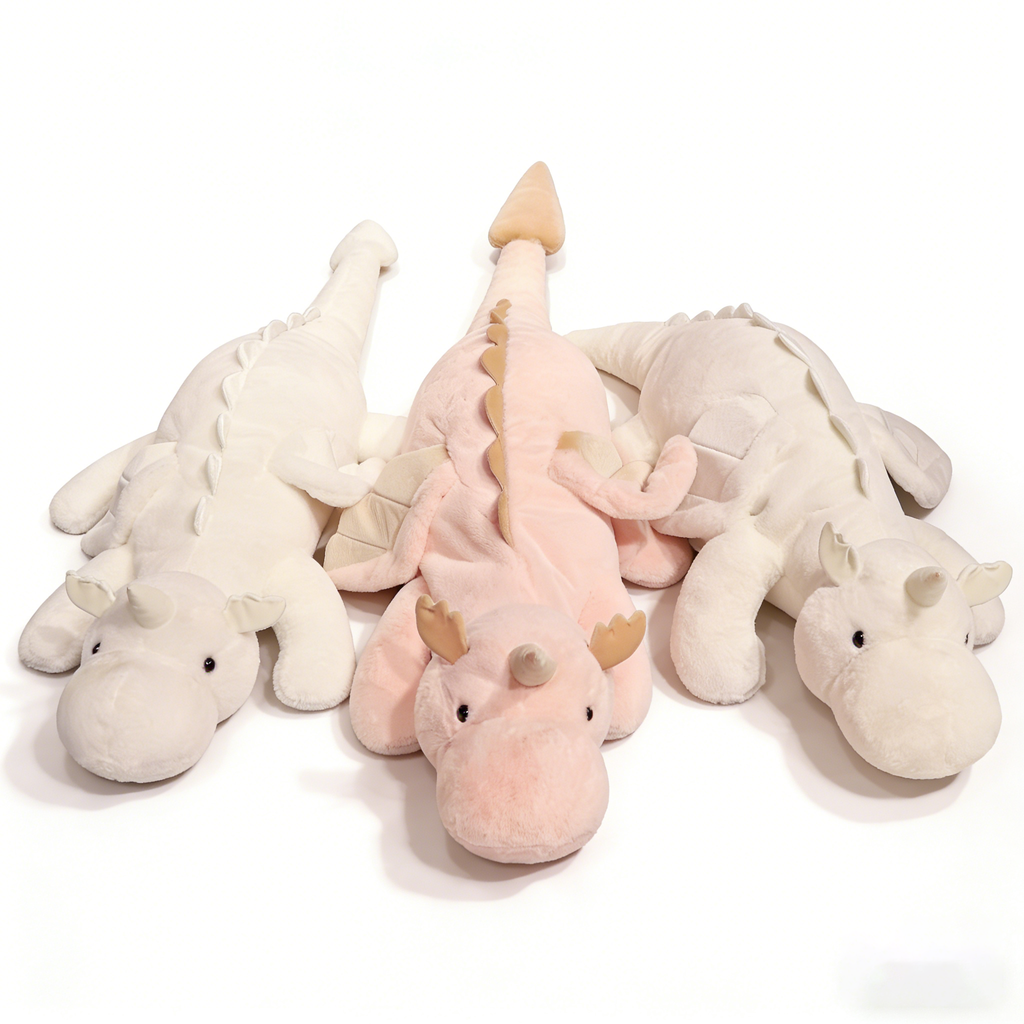 Giant Soft Dragon Plush Toy - Large Stuffed Animal Pillow for Kids & Adults, Huggable Long Body Cuddly Dragon Stuffed Toy (Pink/White, Multiple Sizes)