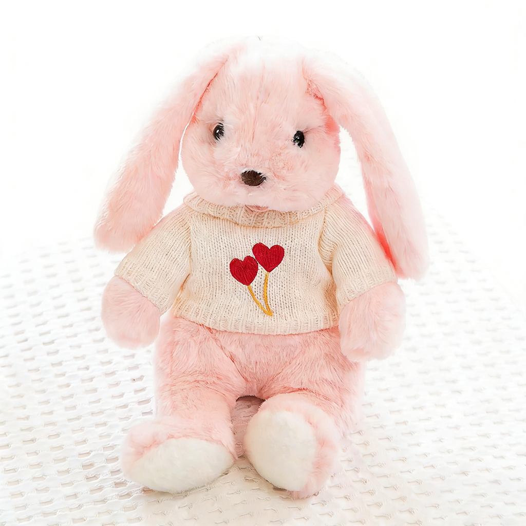 "Cute Long-Eared Bunny Plush Toy - Soft Stuffed Animal with Knit Sweater/Scarf | Adorable Kids Gift, Bedtime Companion (Multiple Colors)"