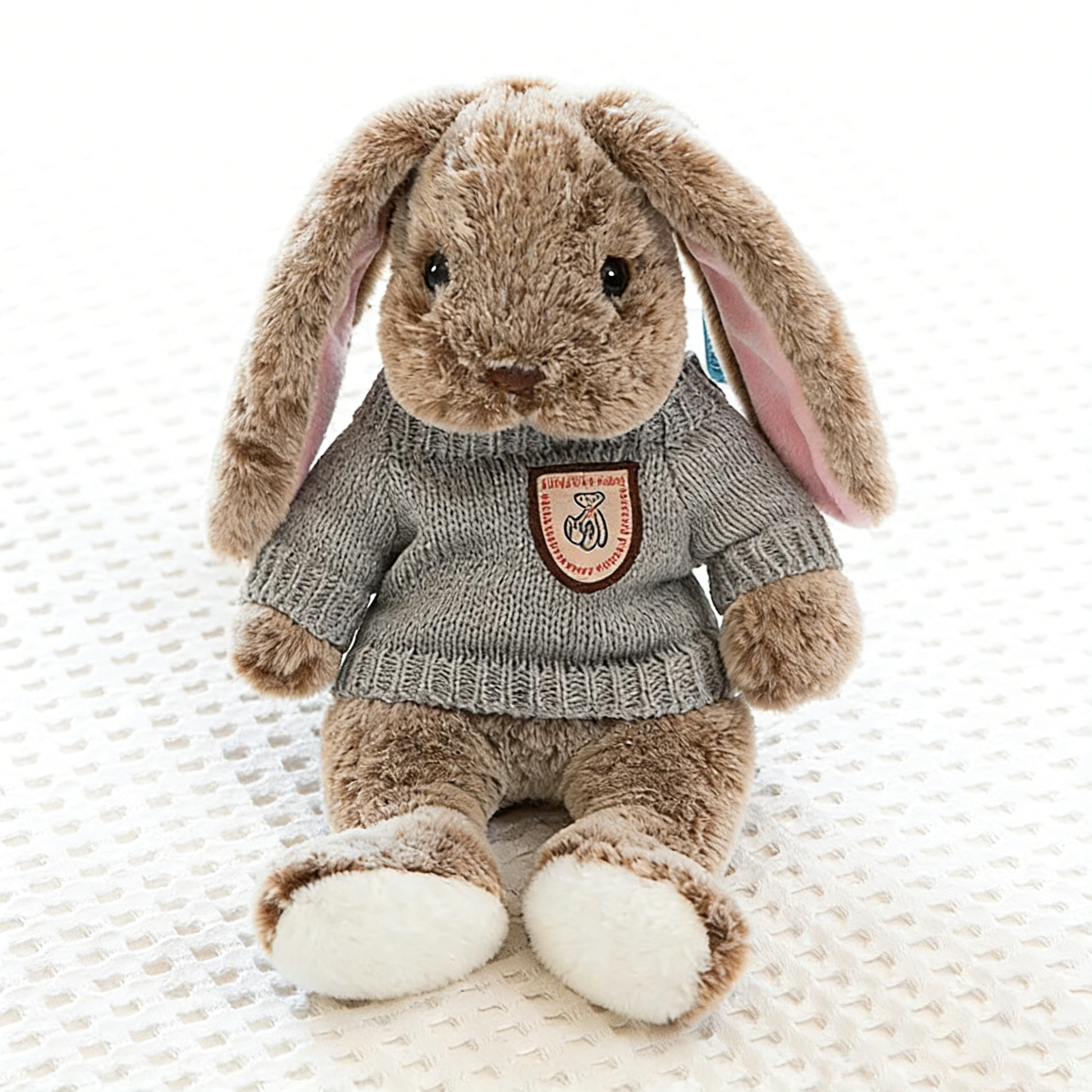 "Cute Long-Eared Bunny Plush Toy - Soft Stuffed Animal with Knit Sweater/Scarf | Adorable Kids Gift, Bedtime Companion (Multiple Colors)"