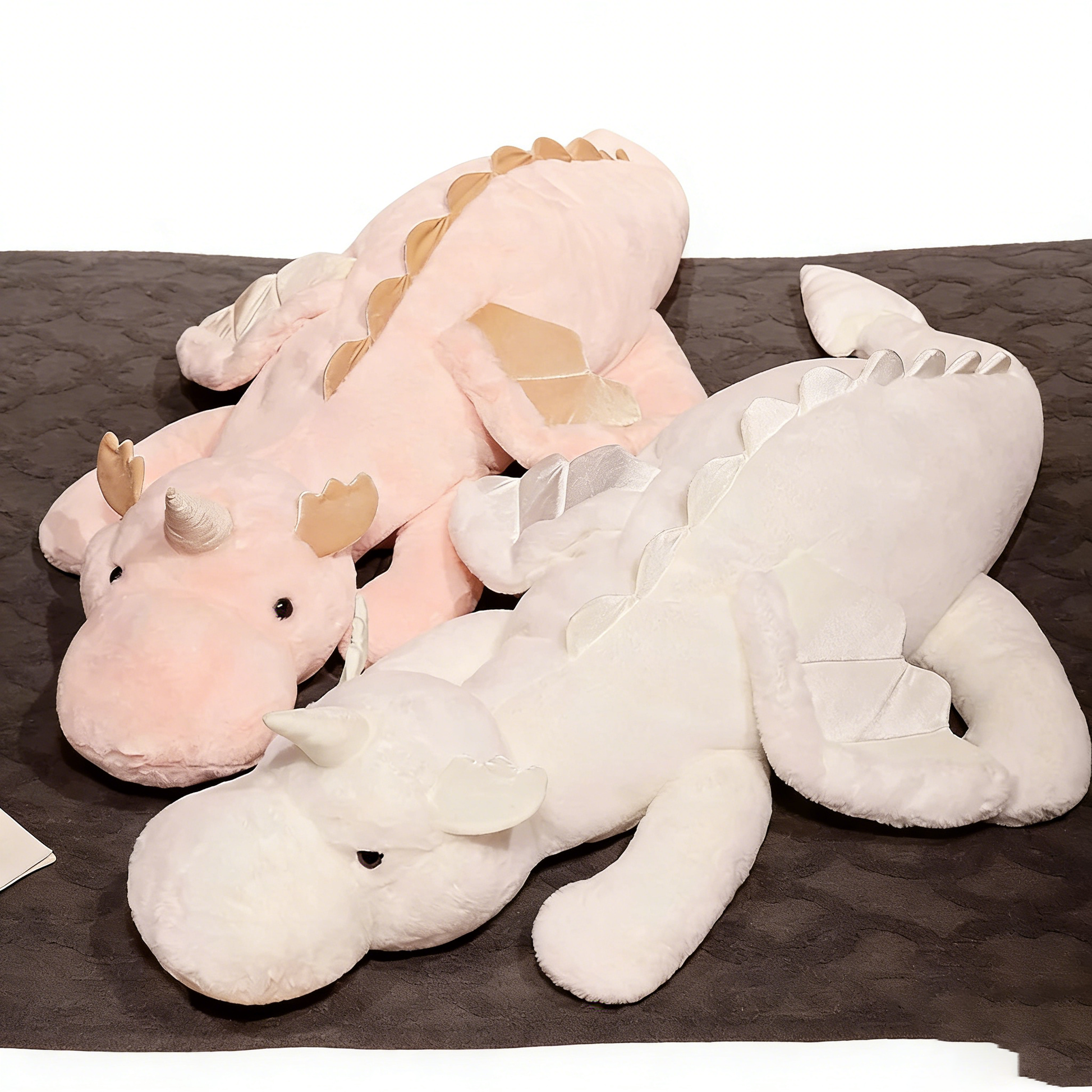 Giant Soft Dragon Plush Toy - Large Stuffed Animal Pillow for Kids & Adults, Huggable Long Body Cuddly Dragon Stuffed Toy (Pink/White, Multiple Sizes)