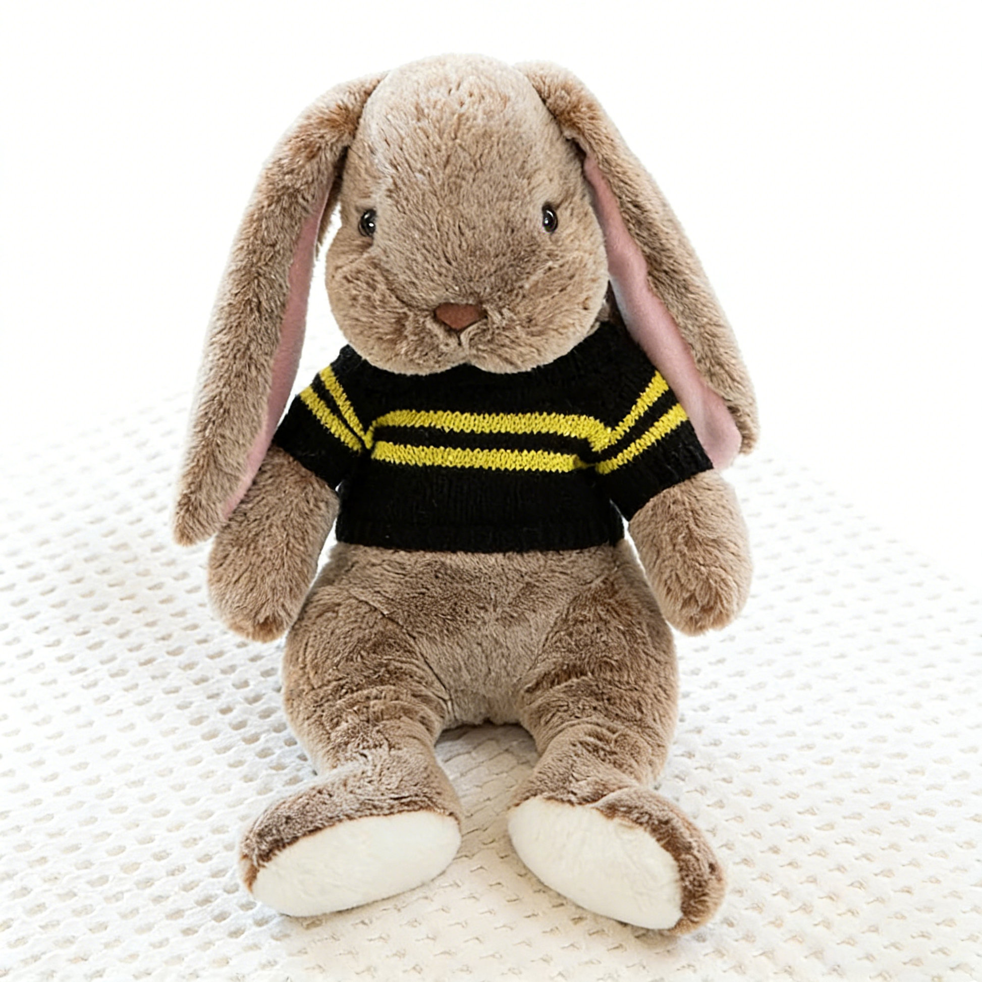 "Cute Long-Eared Bunny Plush Toy - Soft Stuffed Animal with Knit Sweater/Scarf | Adorable Kids Gift, Bedtime Companion (Multiple Colors)"