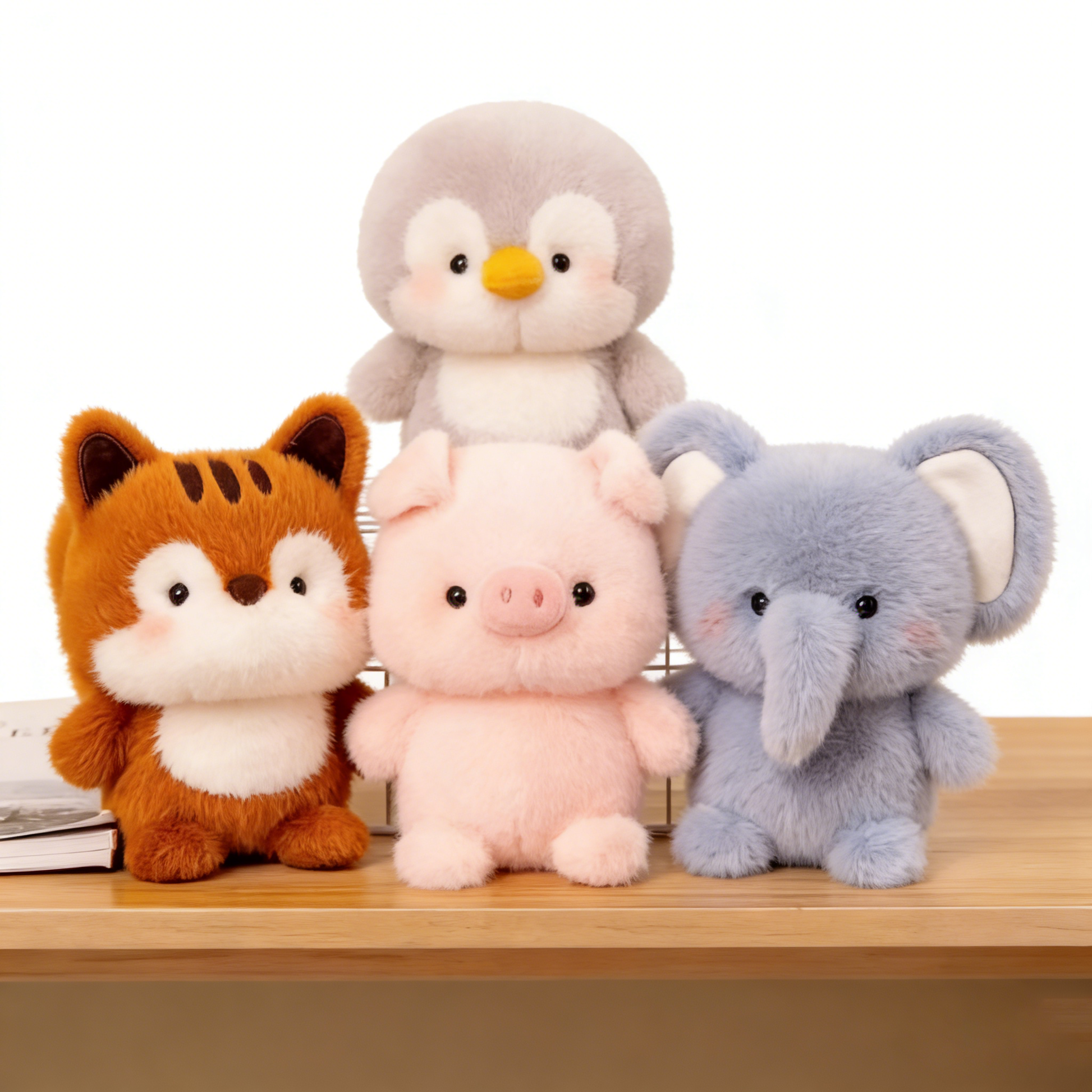 "Cute Animal Plush Toy Set (9 Pcs) - Soft Stuffed Panda/Fox/Pig/Elephant/Bear for Kids, Cuddly Gift for Bedroom Decor & Stress Relief"