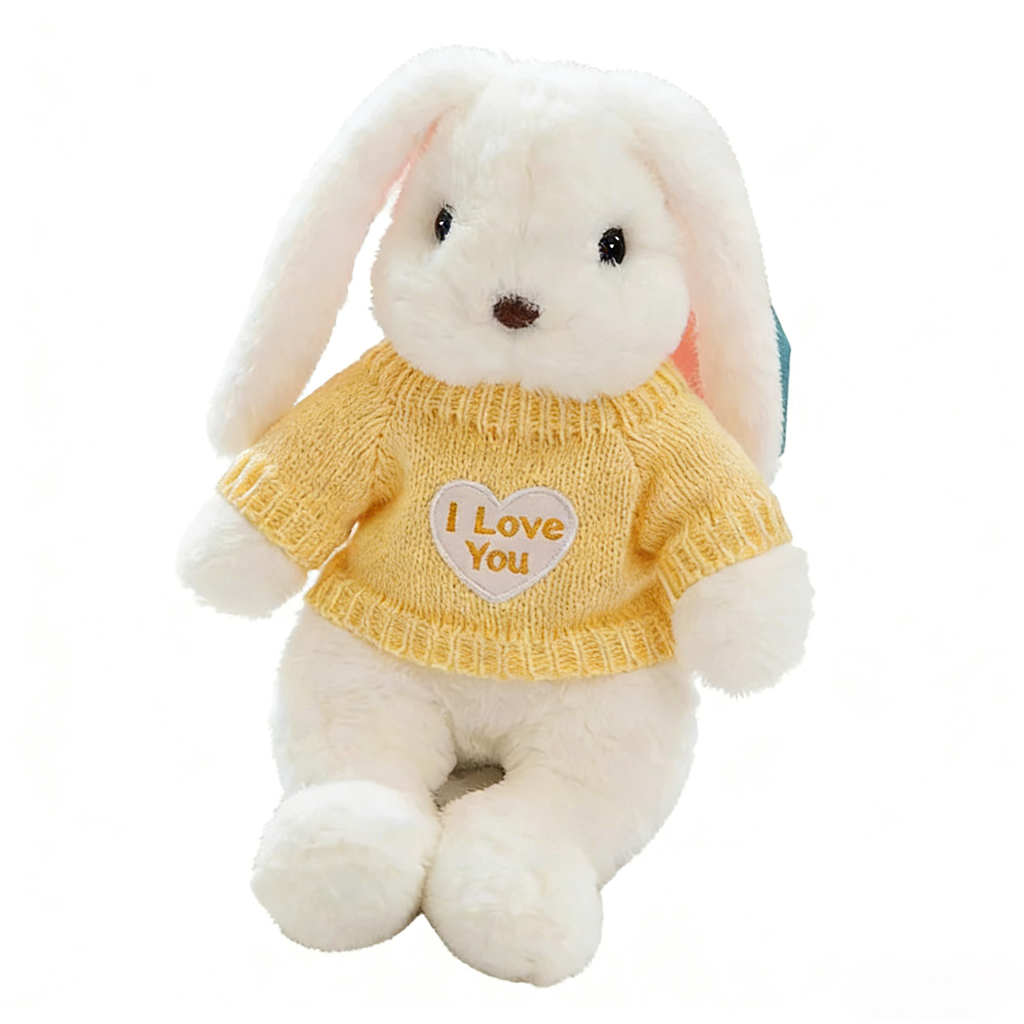 "Cute Long-Eared Bunny Plush Toy - Soft Stuffed Animal with Knit Sweater/Scarf | Adorable Kids Gift, Bedtime Companion (Multiple Colors)"