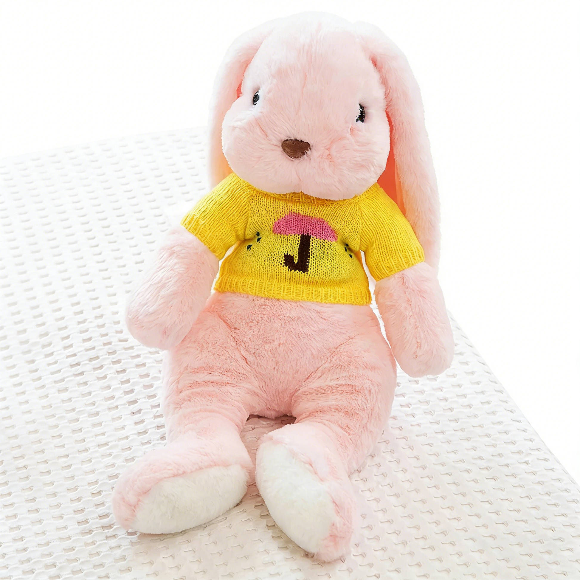 "Cute Long-Eared Bunny Plush Toy - Soft Stuffed Animal with Knit Sweater/Scarf | Adorable Kids Gift, Bedtime Companion (Multiple Colors)"
