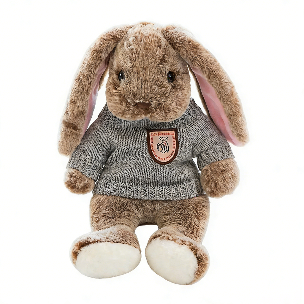 "Cute Long-Eared Bunny Plush Toy - Soft Stuffed Animal with Knit Sweater/Scarf | Adorable Kids Gift, Bedtime Companion (Multiple Colors)"