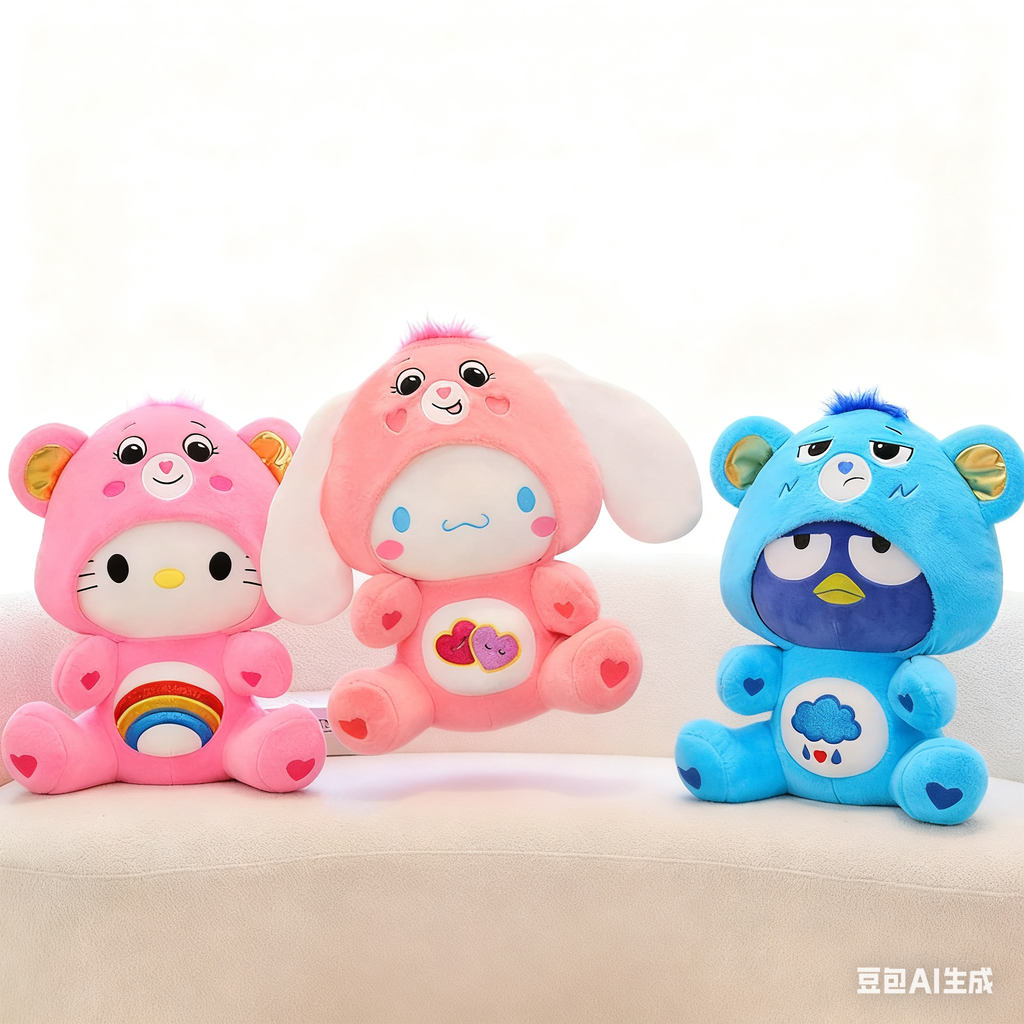 Meet the Dreamy Sanrio x Care Bears Crossover Plushies: 30cm of Rainbow Magic!