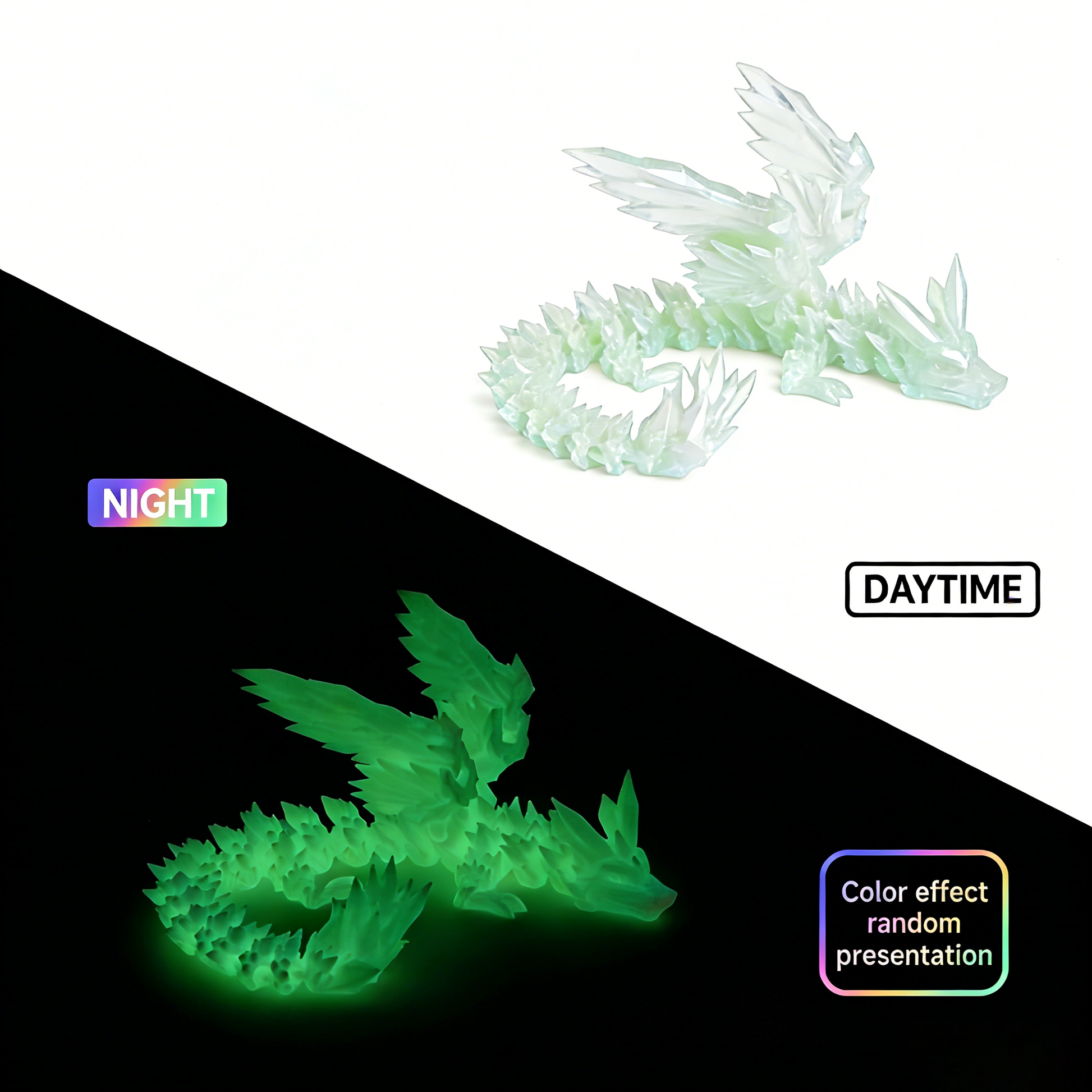 Articulated Crystal Dragon Figurine - 3D Printed Flexible Jointed Dragon Statue, Collectible Decor for Desk, Shelf, or Fantasy Gift