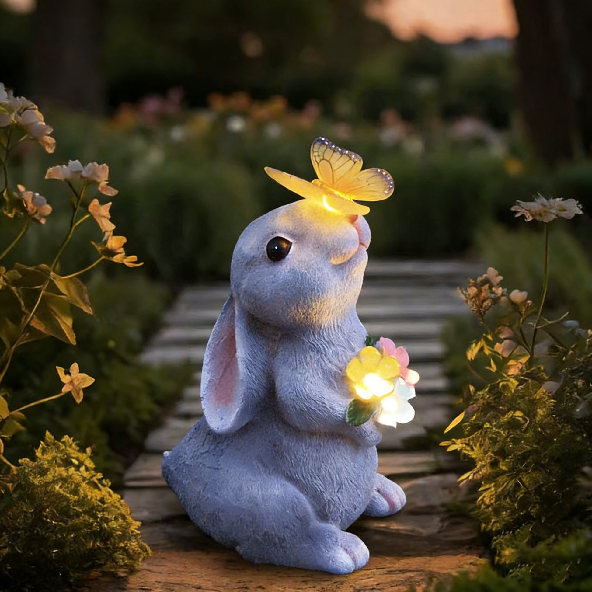 Solar Garden Lights Resin Elf Statue - Outdoor Decorative Solar-Powered LED Lights for Yard, Patio, Garden - Cute Resin Fairy/Elephant/Cat Figurine Solar Lamp (Waterproof, Auto On/Off)