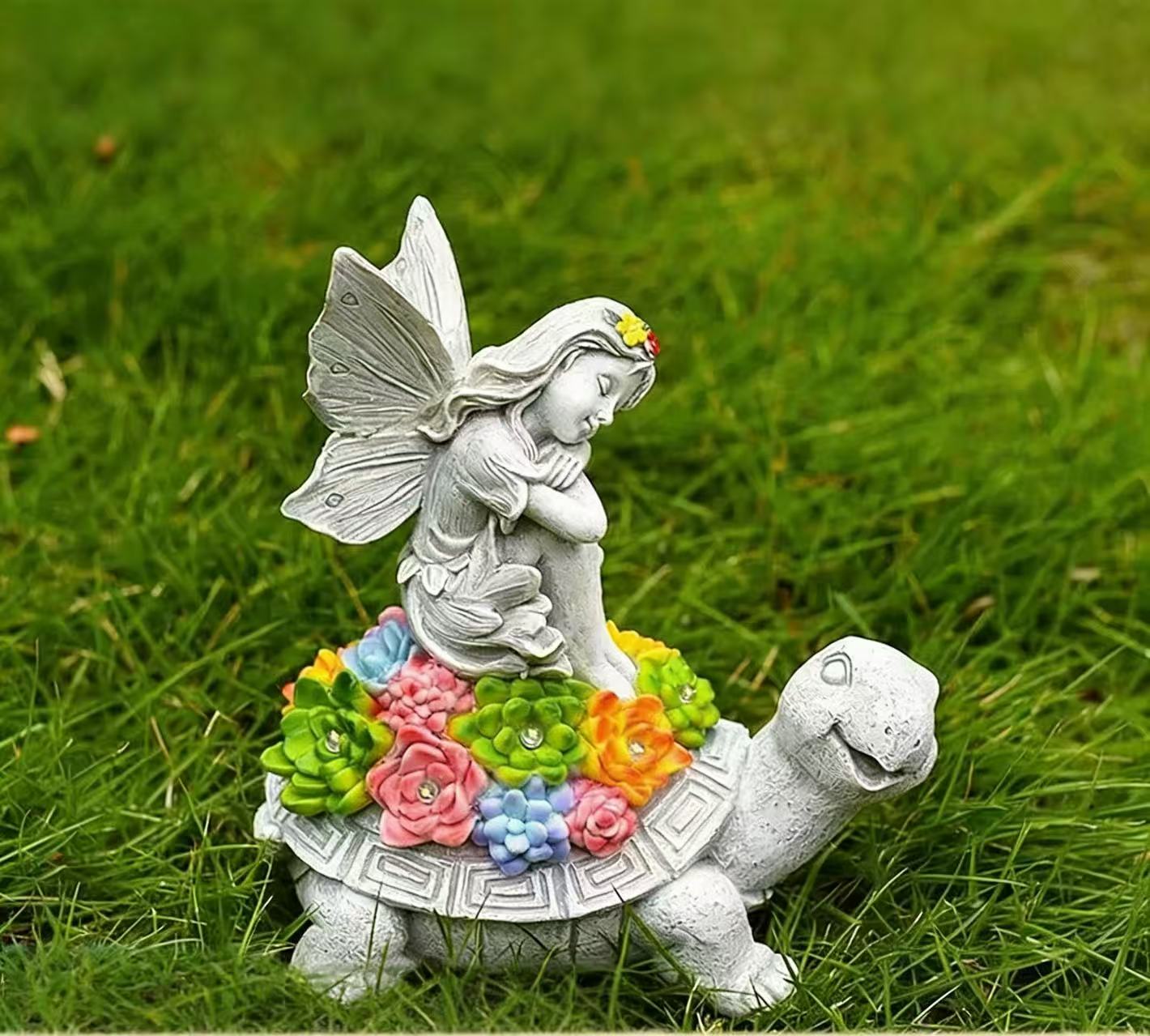 Solar Garden Lights Resin Elf Statue - Outdoor Decorative Solar-Powered LED Lights for Yard, Patio, Garden - Cute Resin Fairy/Elephant/Cat Figurine Solar Lamp (Waterproof, Auto On/Off)