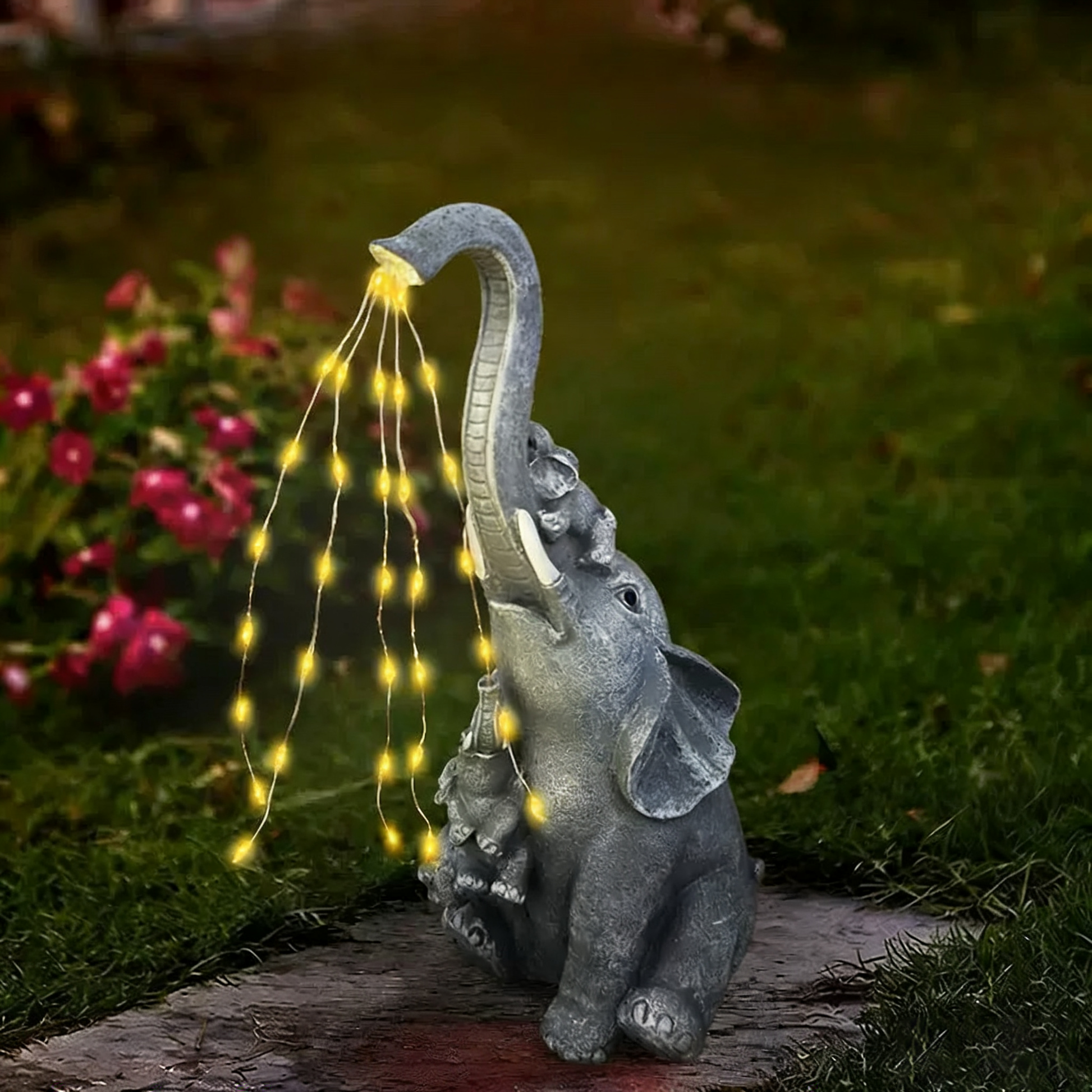 Solar Garden Lights Resin Elf Statue - Outdoor Decorative Solar-Powered LED Lights for Yard, Patio, Garden - Cute Resin Fairy/Elephant/Cat Figurine Solar Lamp (Waterproof, Auto On/Off)