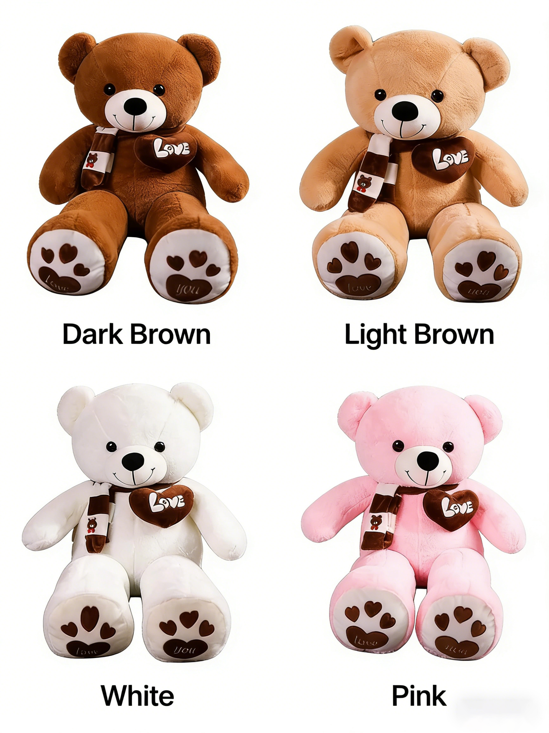 Giant Teddy Bear Plush Toy Set (Multiple Sizes/Colors) - Soft "Love" Heart Stuffed Animal, Cuddly Bear Pillow for Kids/Adults, Perfect Valentine's/Birthday/Anniversary Gift for Loved Ones