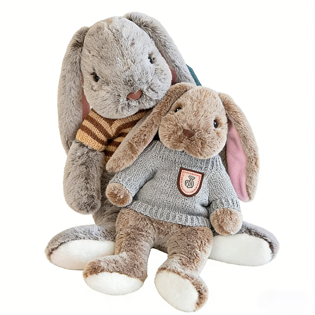 "Cute Long-Eared Bunny Plush Toy - Soft Stuffed Animal with Knit Sweater/Scarf | Adorable Kids Gift, Bedtime Companion (Multiple Colors)"