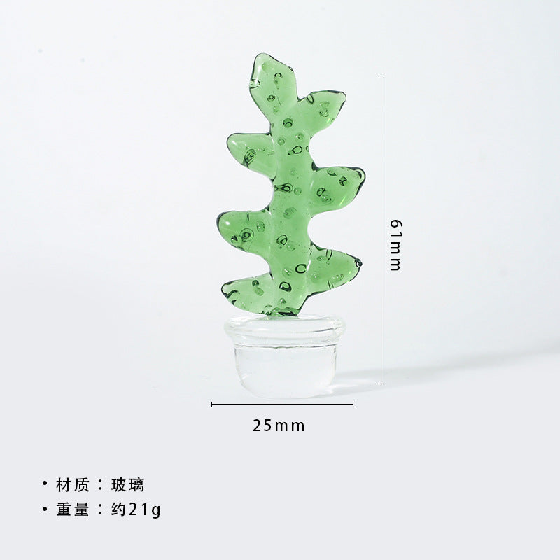 Mini Glass Cactus Figurine, Colorful Botanical Tabletop Accent for Desks, Shelves and Sunny Little Corners