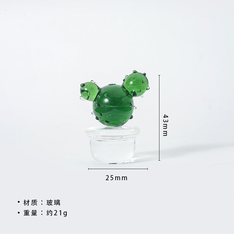 Mini Glass Cactus Figurine, Colorful Botanical Tabletop Accent for Desks, Shelves and Sunny Little Corners