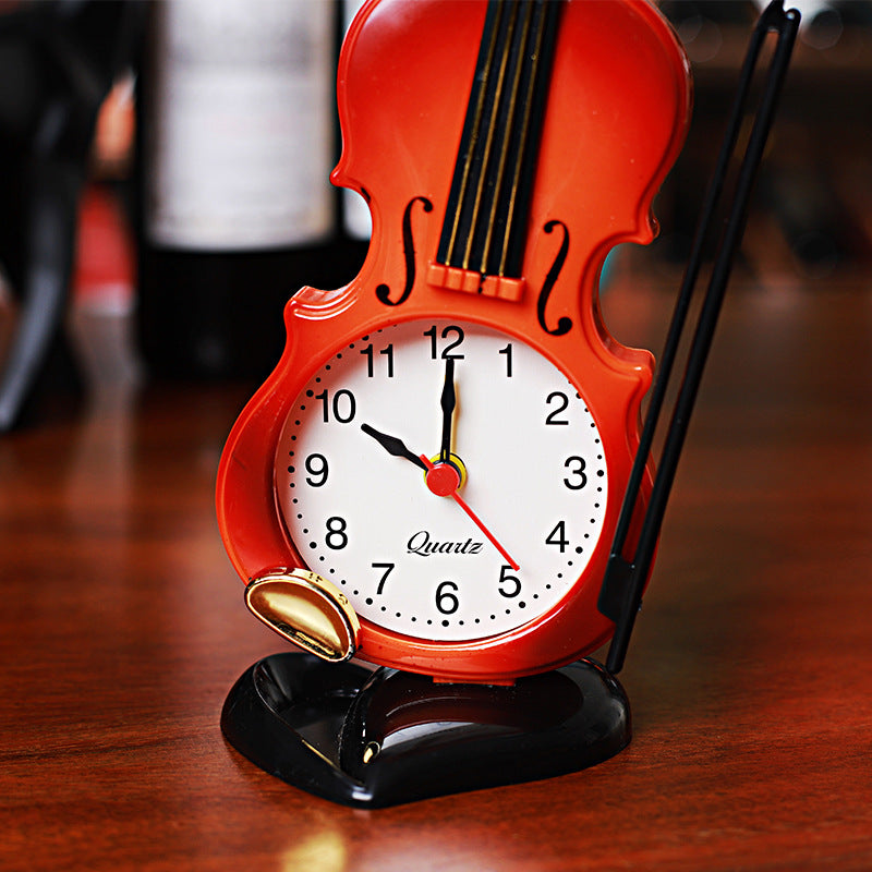 Decorative Violin Clock-Face Figurine, Mini Musical Instrument Desk Ornament for Shelves, Workspaces and Music Lover Gifts (Non-Working)