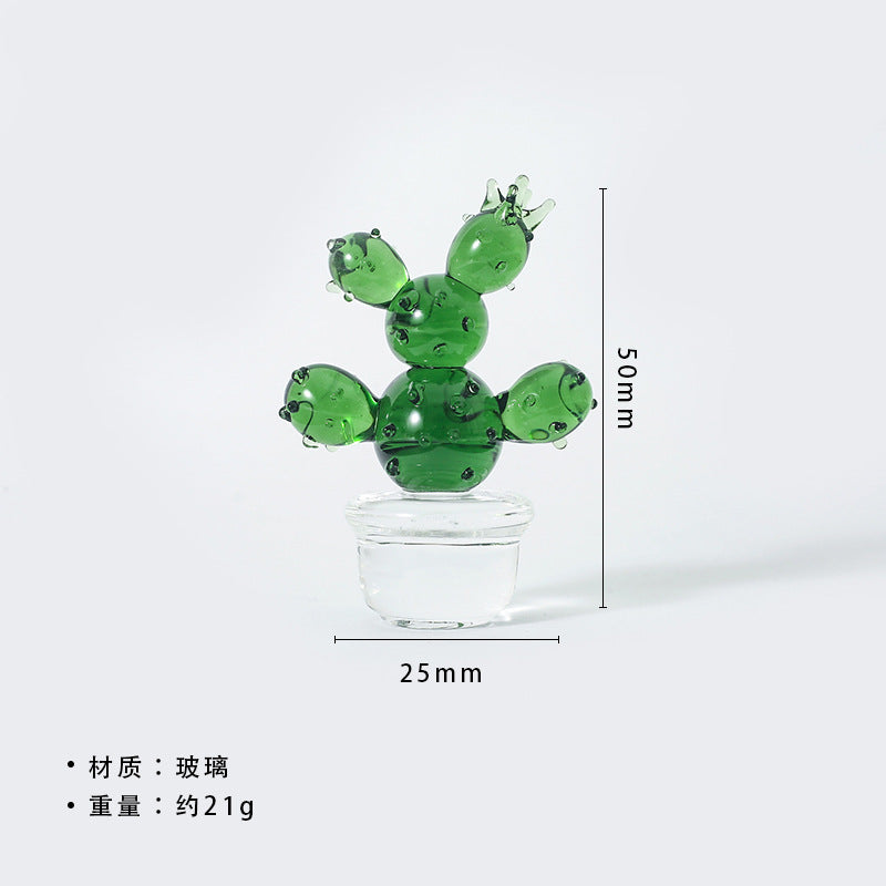 Mini Glass Cactus Figurine, Colorful Botanical Tabletop Accent for Desks, Shelves and Sunny Little Corners