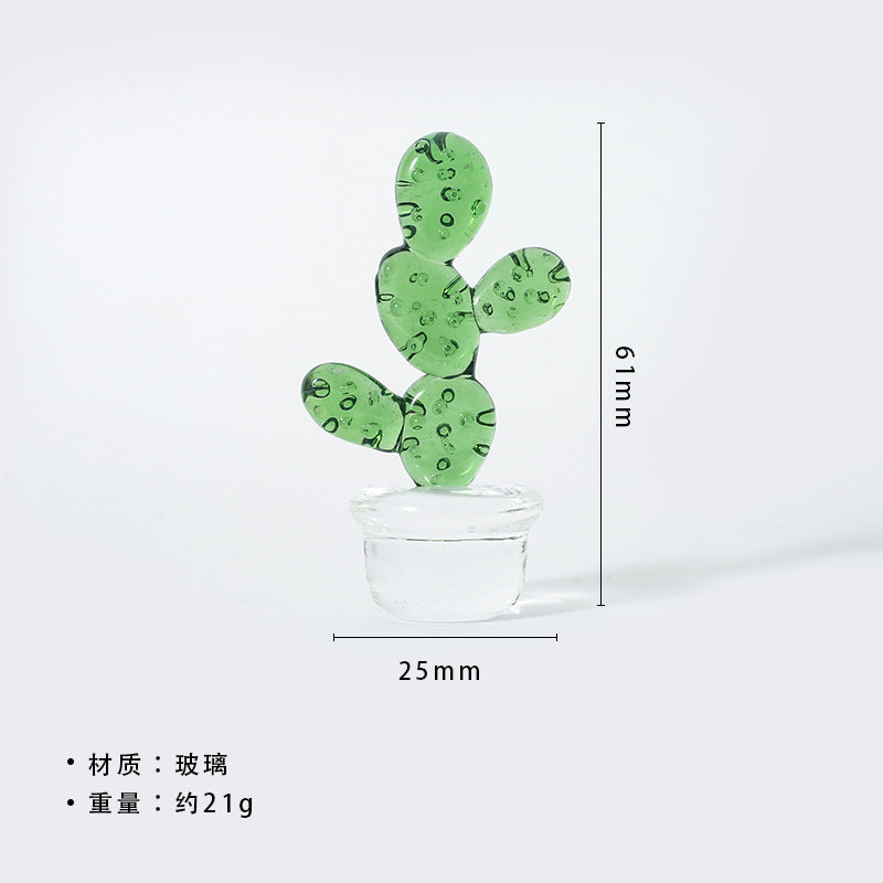 Mini Glass Cactus Figurine, Colorful Botanical Tabletop Accent for Desks, Shelves and Sunny Little Corners