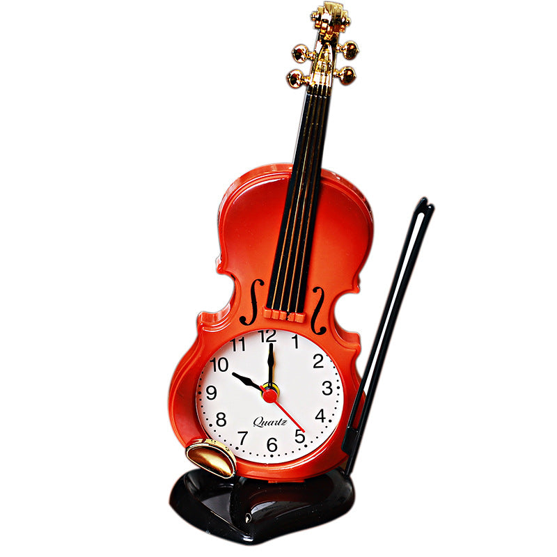 Decorative Violin Clock-Face Figurine, Mini Musical Instrument Desk Ornament for Shelves, Workspaces and Music Lover Gifts (Non-Working)