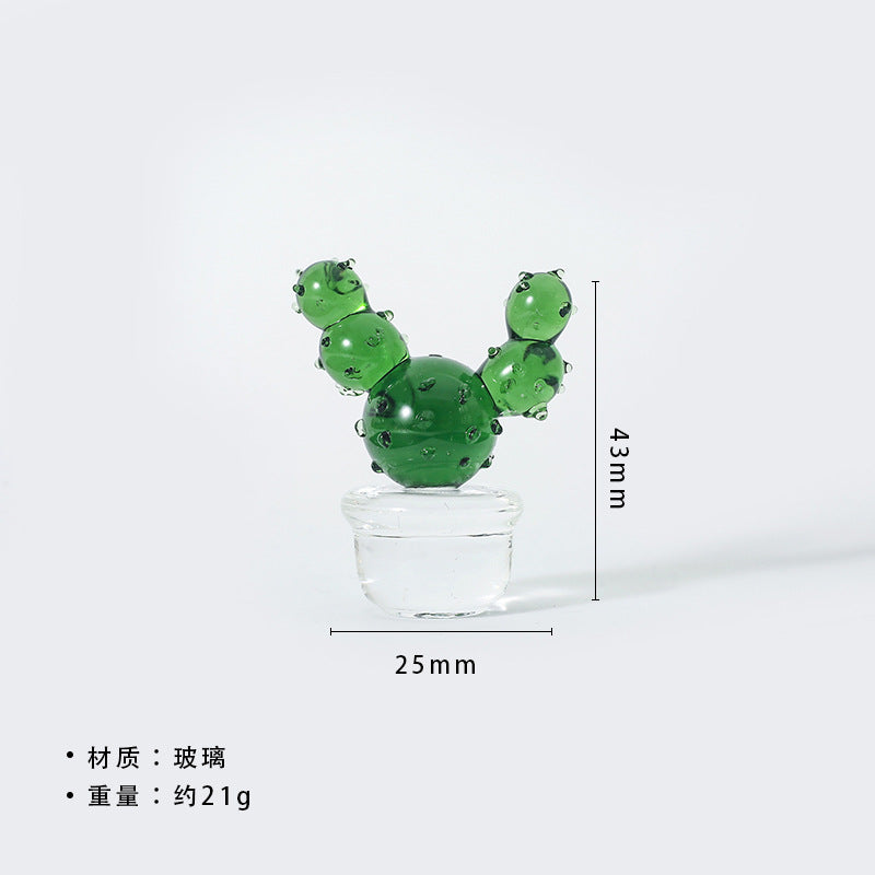 Mini Glass Cactus Figurine, Colorful Botanical Tabletop Accent for Desks, Shelves and Sunny Little Corners