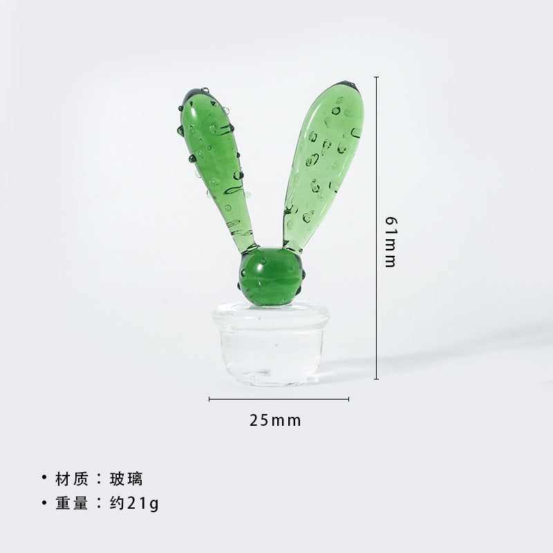 Mini Glass Cactus Figurine, Colorful Botanical Tabletop Accent for Desks, Shelves and Sunny Little Corners