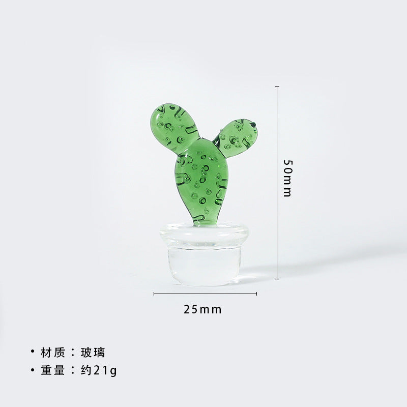 Mini Glass Cactus Figurine, Colorful Botanical Tabletop Accent for Desks, Shelves and Sunny Little Corners