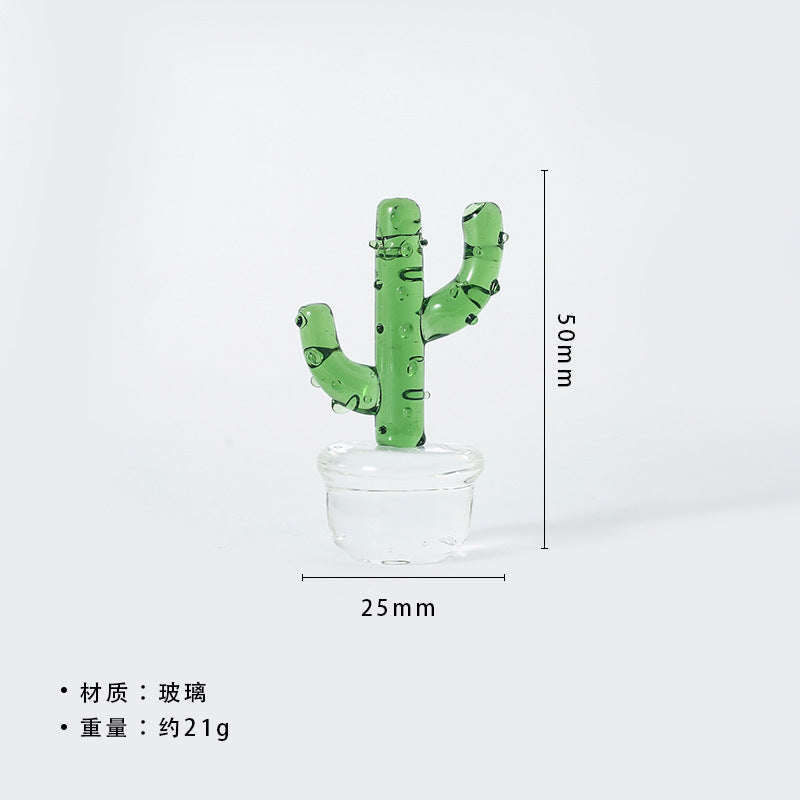 Mini Glass Cactus Figurine, Colorful Botanical Tabletop Accent for Desks, Shelves and Sunny Little Corners