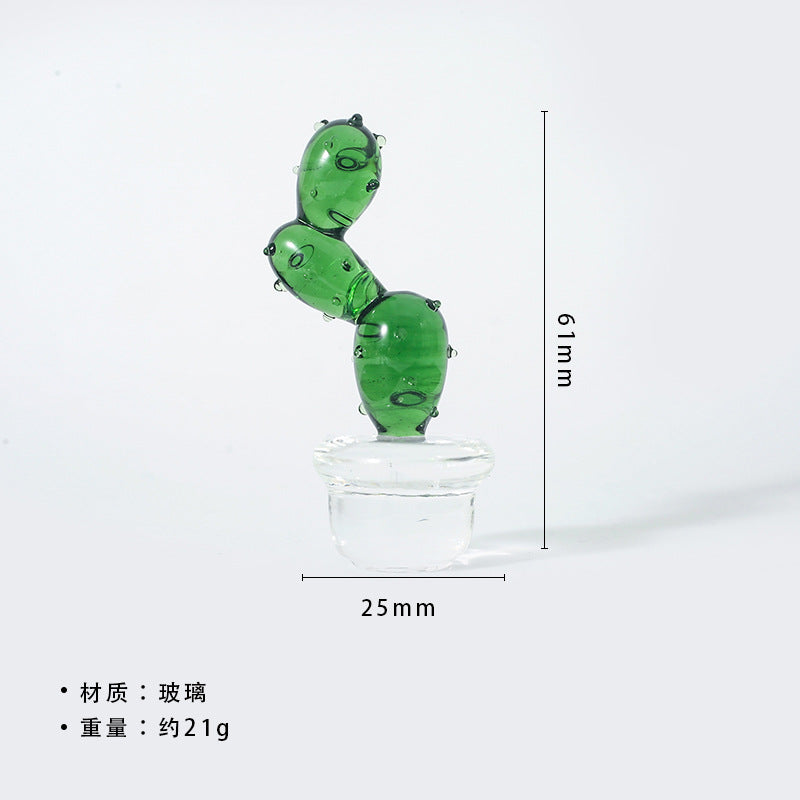 Mini Glass Cactus Figurine, Colorful Botanical Tabletop Accent for Desks, Shelves and Sunny Little Corners