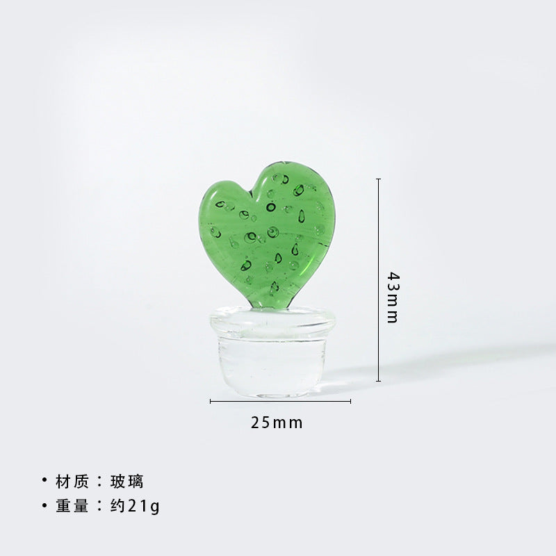 Mini Glass Cactus Figurine, Colorful Botanical Tabletop Accent for Desks, Shelves and Sunny Little Corners