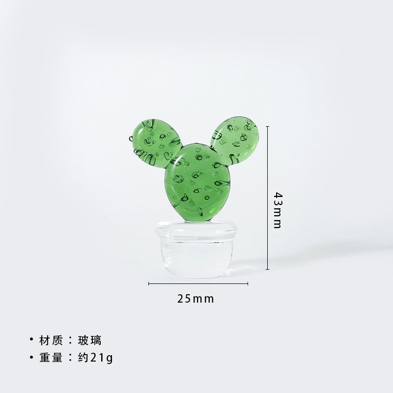 Mini Glass Cactus Figurine, Colorful Botanical Tabletop Accent for Desks, Shelves and Sunny Little Corners