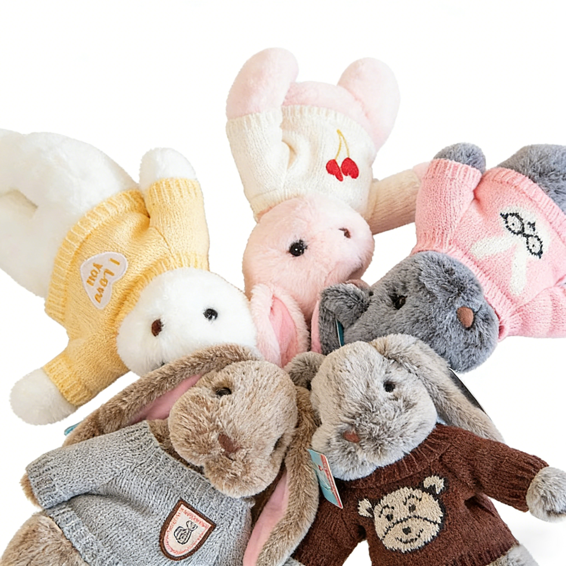 "Cute Long-Eared Bunny Plush Toy - Soft Stuffed Animal with Knit Sweater/Scarf | Adorable Kids Gift, Bedtime Companion (Multiple Colors)"