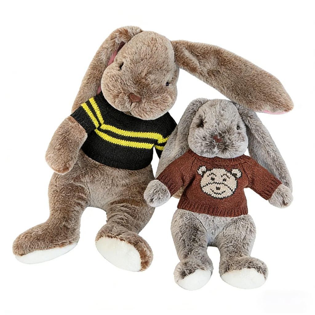 "Cute Long-Eared Bunny Plush Toy - Soft Stuffed Animal with Knit Sweater/Scarf | Adorable Kids Gift, Bedtime Companion (Multiple Colors)"