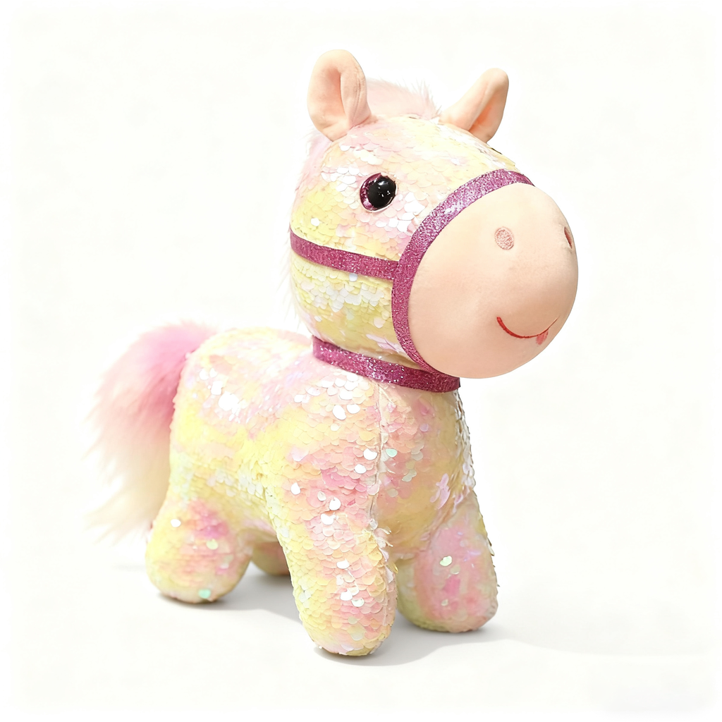 "Reversible Sequin Horse Plush Toy – Stress Relief Companion with Magical Sparkle, Perfect Heartwarming Gift for Kids & Adults"
