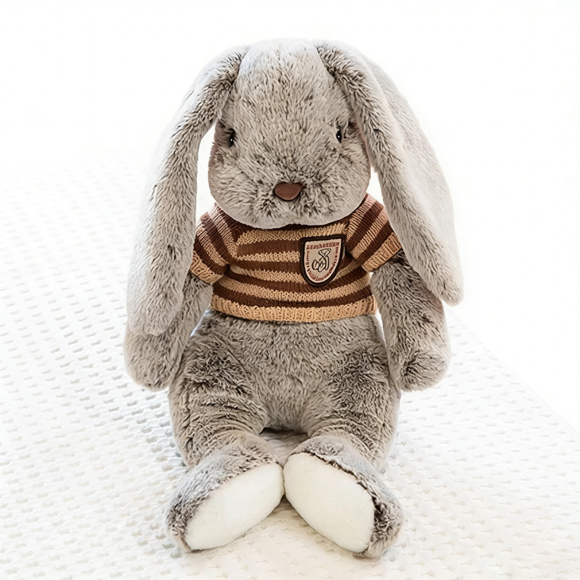 "Cute Long-Eared Bunny Plush Toy - Soft Stuffed Animal with Knit Sweater/Scarf | Adorable Kids Gift, Bedtime Companion (Multiple Colors)"