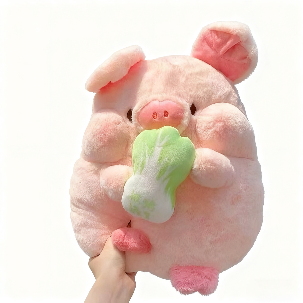 “Adorable Plush Toys Set: Pink Pig with Cabbage & Beige Dog with Drumstick, Soft Stuffed Animals, Cute Plushies for Kids, Ideal Gifts for Boys & Girls”