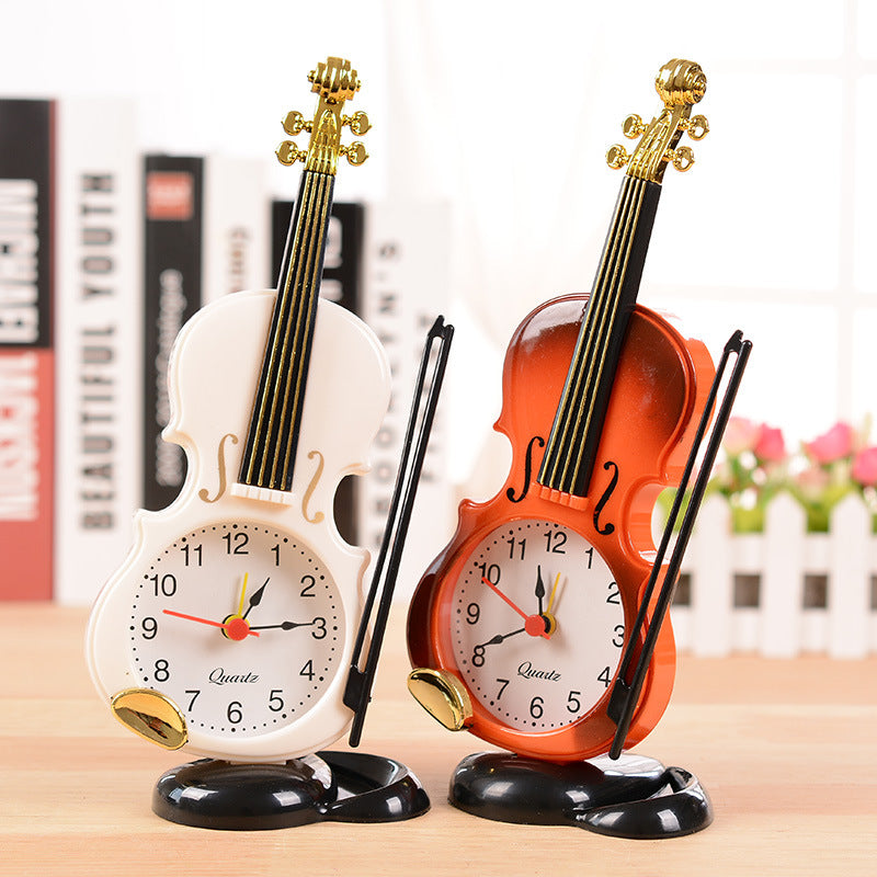 Decorative Violin Clock-Face Figurine, Mini Musical Instrument Desk Ornament for Shelves, Workspaces and Music Lover Gifts (Non-Working)
