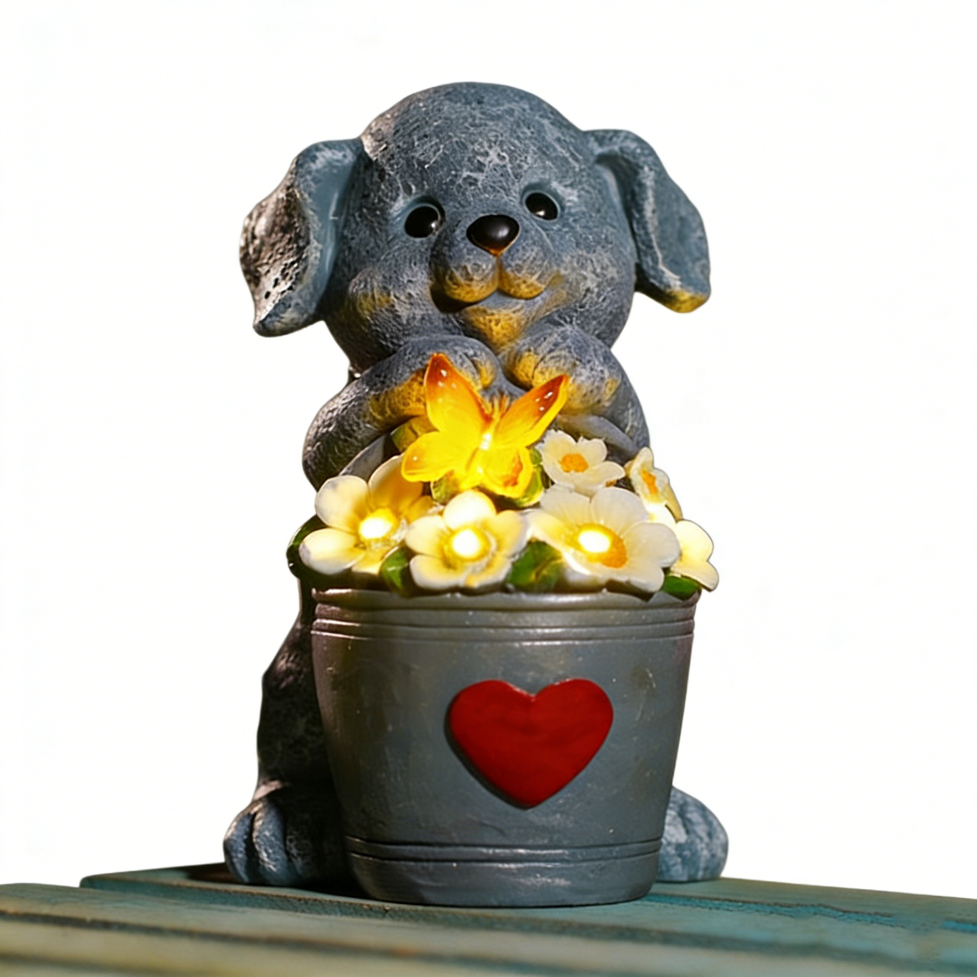 Solar Powered Puppy Resin Garden Statue with LED Lights - Cute Animal Decor for Outdoor/Indoor | Pet Lover Gift