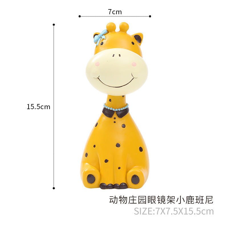 Animal Eyeglass Holder Figurine, Playful Zebra Giraffe Hippo or Sheep Glasses Stand for Desks, Nightstands and Gifts