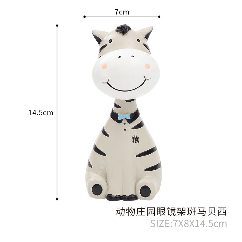 Animal Eyeglass Holder Figurine, Playful Zebra Giraffe Hippo or Sheep Glasses Stand for Desks, Nightstands and Gifts