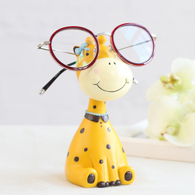 Animal Eyeglass Holder Figurine, Playful Zebra Giraffe Hippo or Sheep Glasses Stand for Desks, Nightstands and Gifts