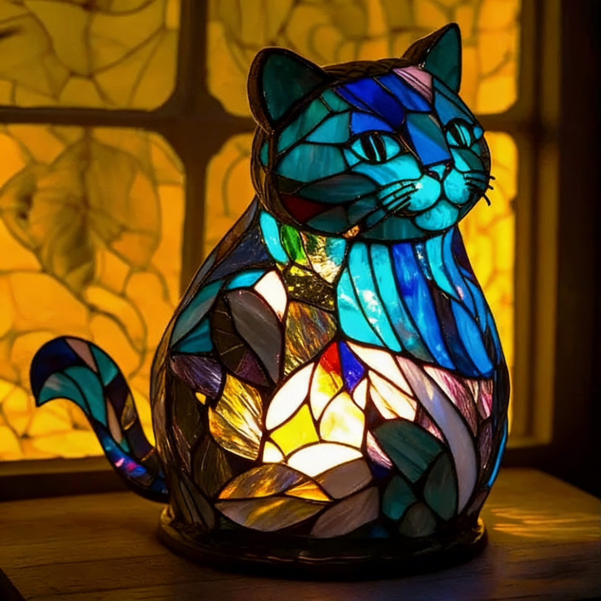 Resin Stained Glass Pet Lamp - Dog/Cat Night Light for Bedroom | Pet Lover Decor | Dachshund/Beagle/Black Cat Table Lamp