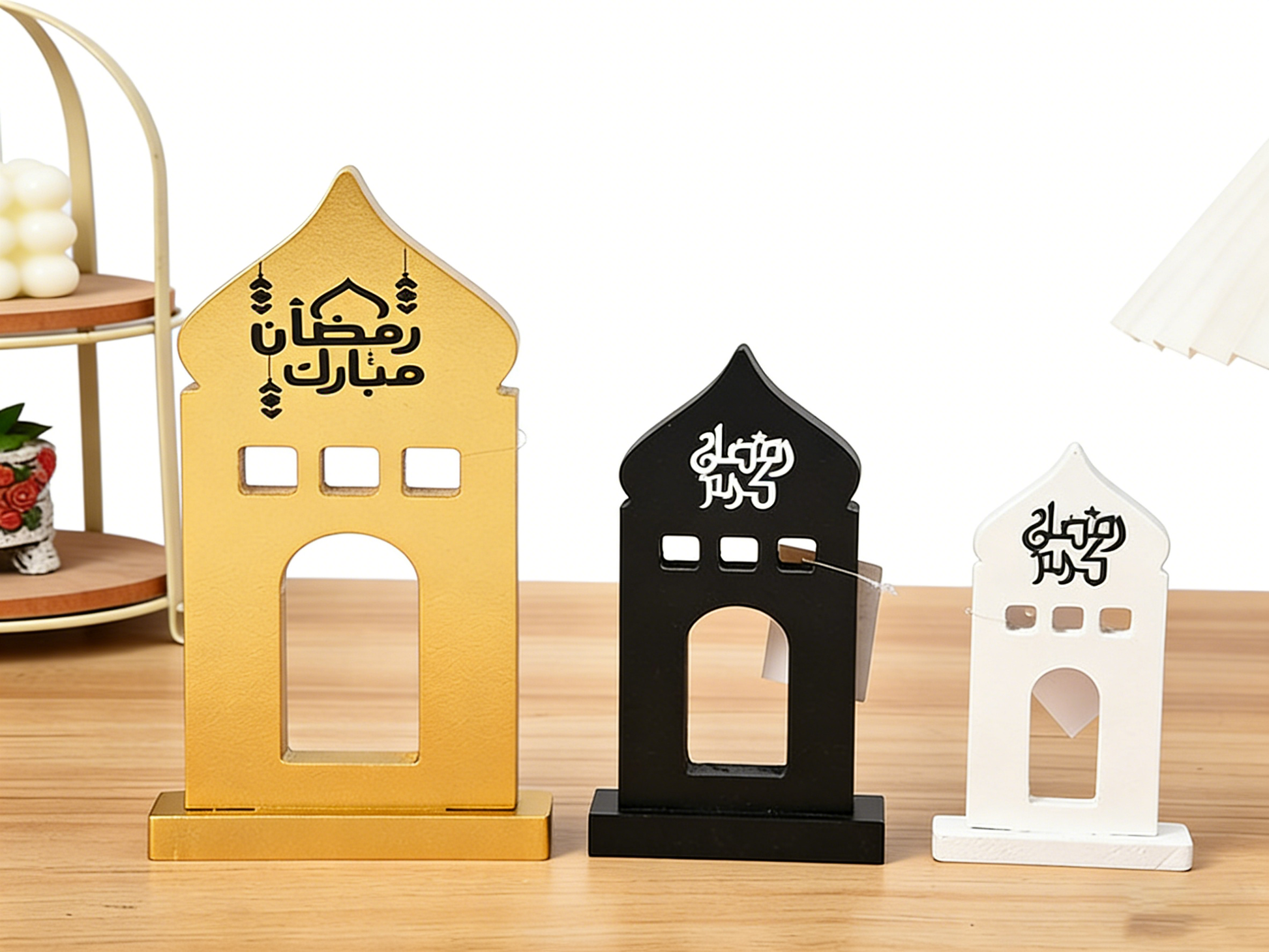 Islamic Castle Wood Decor | Ramadan Kareem Eid Mubarak Tabletop Ornament | Wealth-Attracting Home Accent for Prayer Corner & Festive Decor
