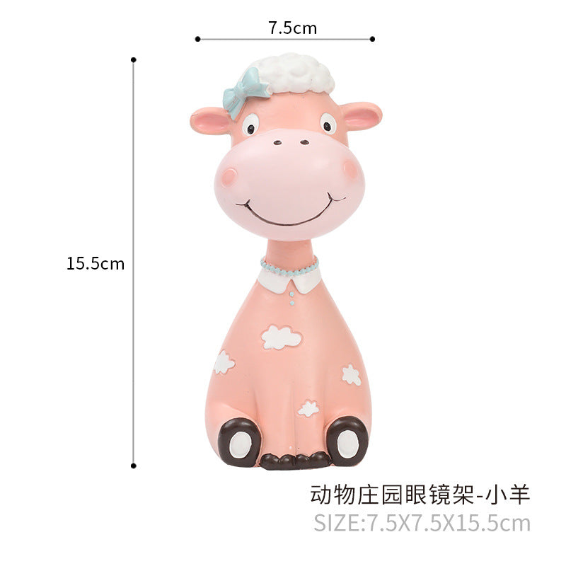 Animal Eyeglass Holder Figurine, Playful Zebra Giraffe Hippo or Sheep Glasses Stand for Desks, Nightstands and Gifts