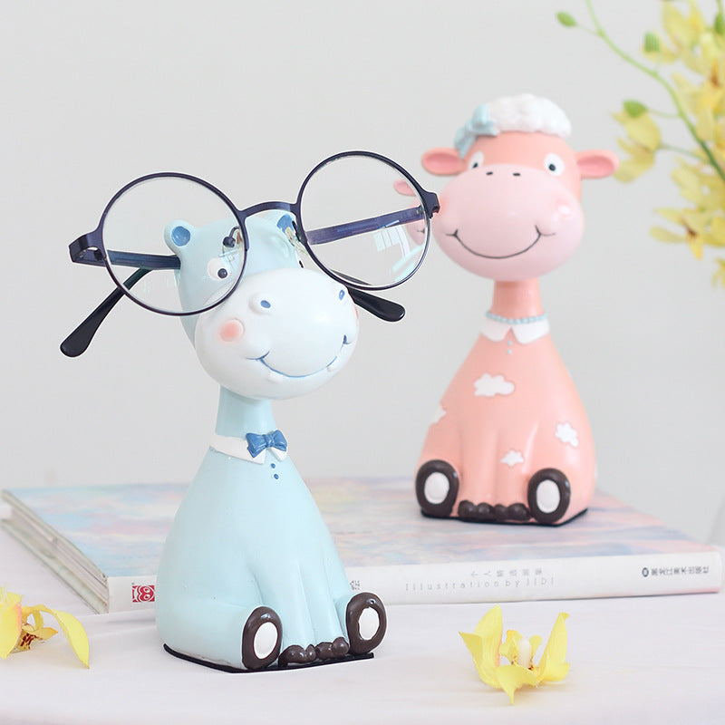 Animal Eyeglass Holder Figurine, Playful Zebra Giraffe Hippo or Sheep Glasses Stand for Desks, Nightstands and Gifts