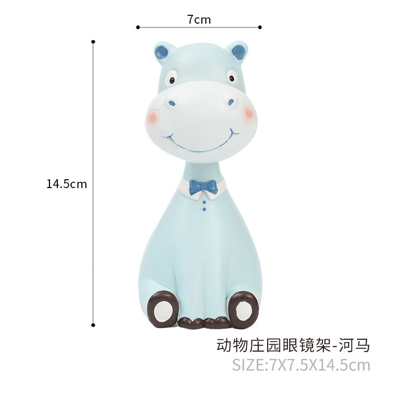 Animal Eyeglass Holder Figurine, Playful Zebra Giraffe Hippo or Sheep Glasses Stand for Desks, Nightstands and Gifts