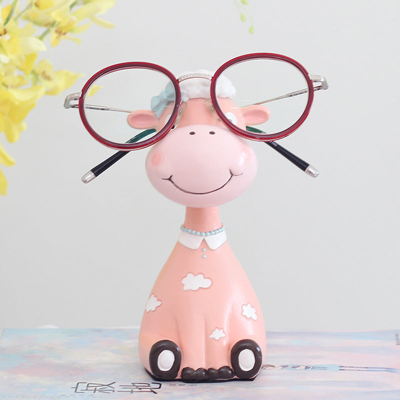 Animal Eyeglass Holder Figurine, Playful Zebra Giraffe Hippo or Sheep Glasses Stand for Desks, Nightstands and Gifts