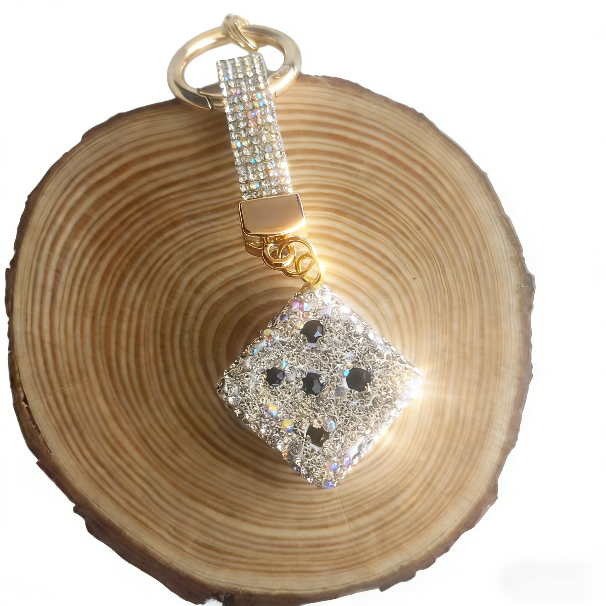 Handmade rhinestone dice pendant | Energy boost