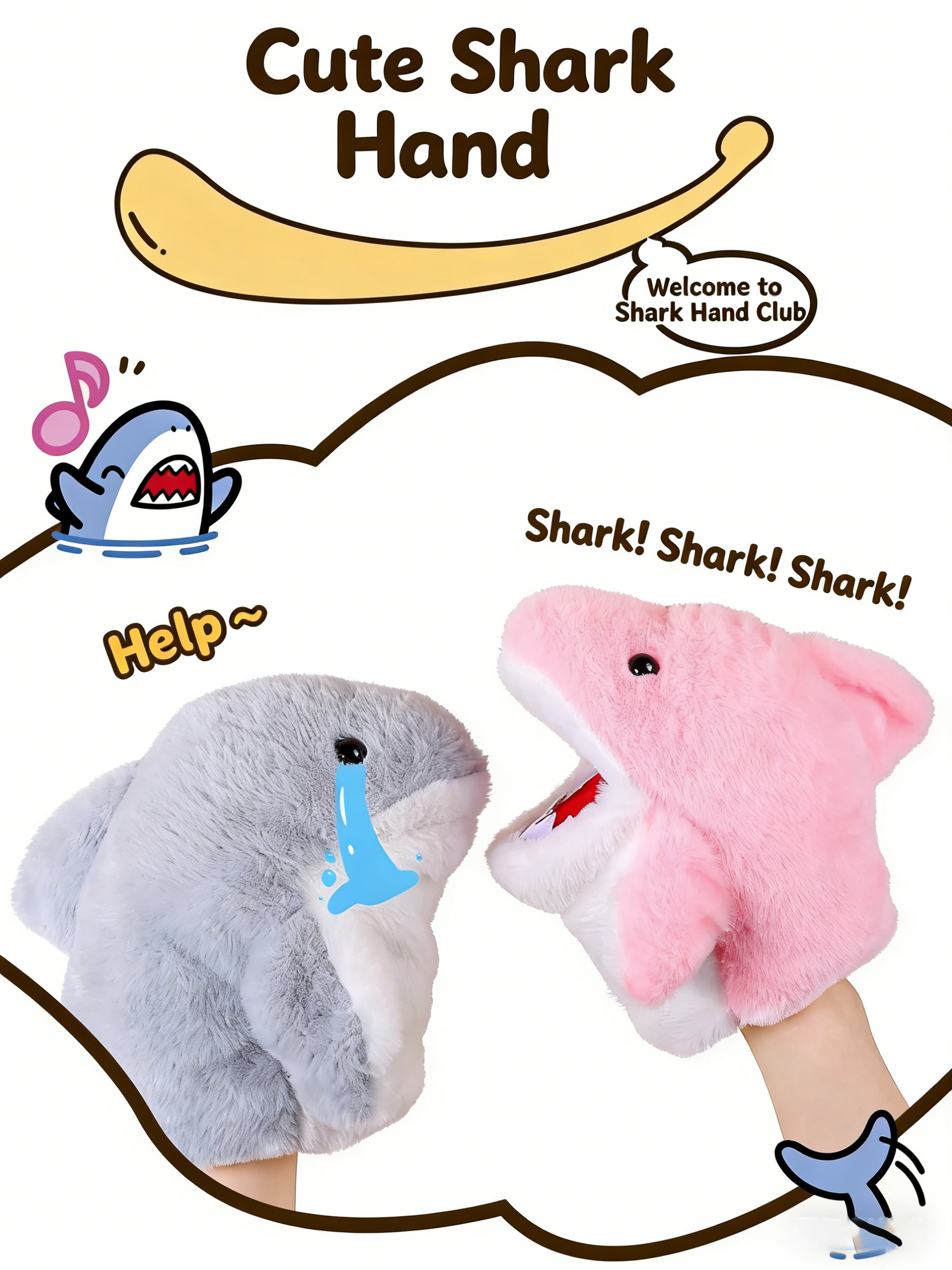 Cute Shark Hand Puppet Plush Toy - Soft Fluffy Animal Hand Puppets for Kids Toddlers, Interactive Puppet Show Toys, Gift for Boys Girls Birthday & Playtime