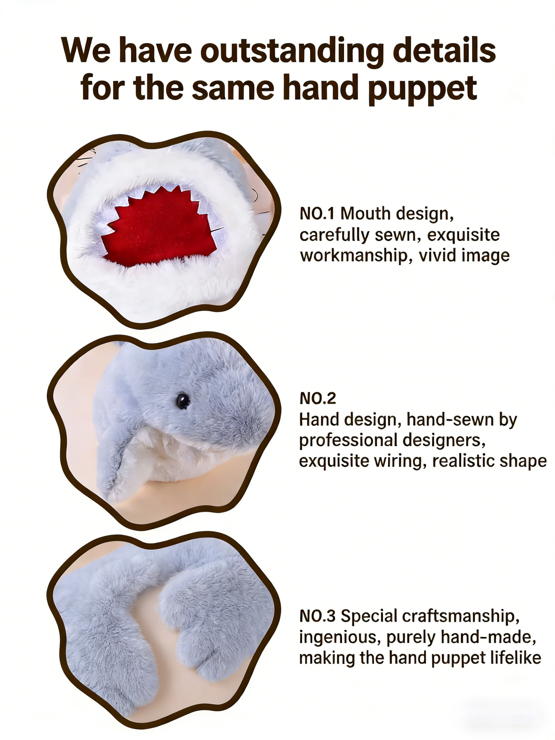 Cute Shark Hand Puppet Plush Toy - Soft Fluffy Animal Hand Puppets for Kids Toddlers, Interactive Puppet Show Toys, Gift for Boys Girls Birthday & Playtime