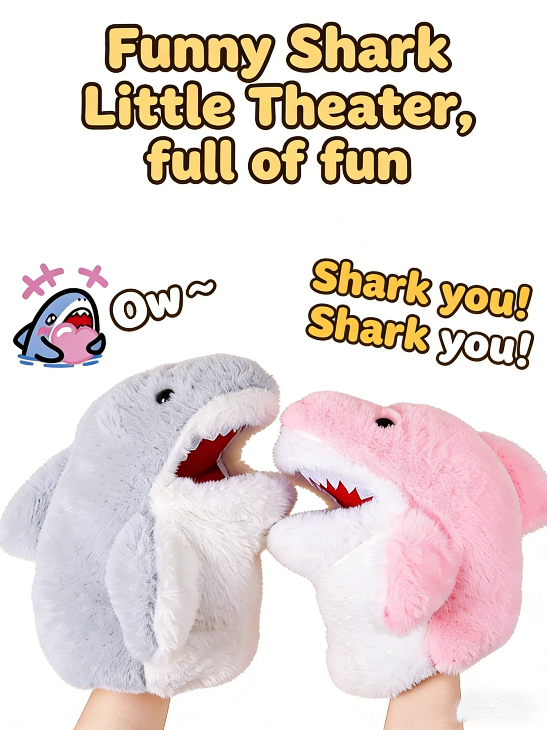 Cute Shark Hand Puppet Plush Toy - Soft Fluffy Animal Hand Puppets for Kids Toddlers, Interactive Puppet Show Toys, Gift for Boys Girls Birthday & Playtime