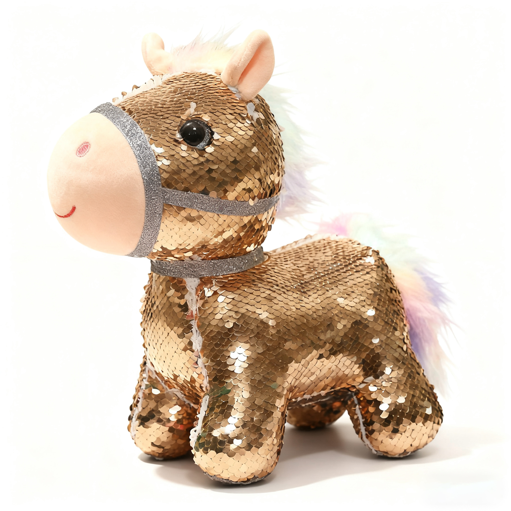 "Reversible Sequin Horse Plush Toy – Stress Relief Companion with Magical Sparkle, Perfect Heartwarming Gift for Kids & Adults"